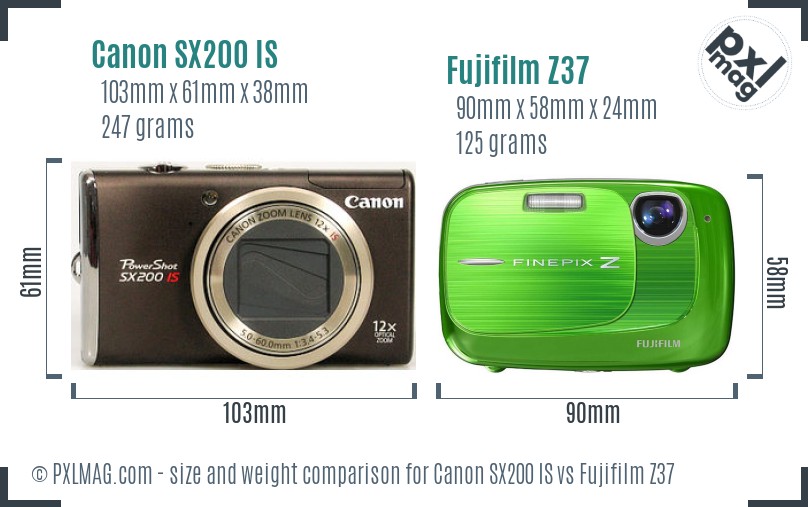 Canon SX200 IS vs Fujifilm Z37 size comparison
