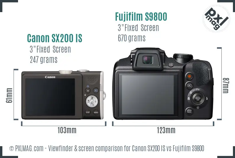 Canon SX200 IS vs Fujifilm S9800 Screen and Viewfinder comparison