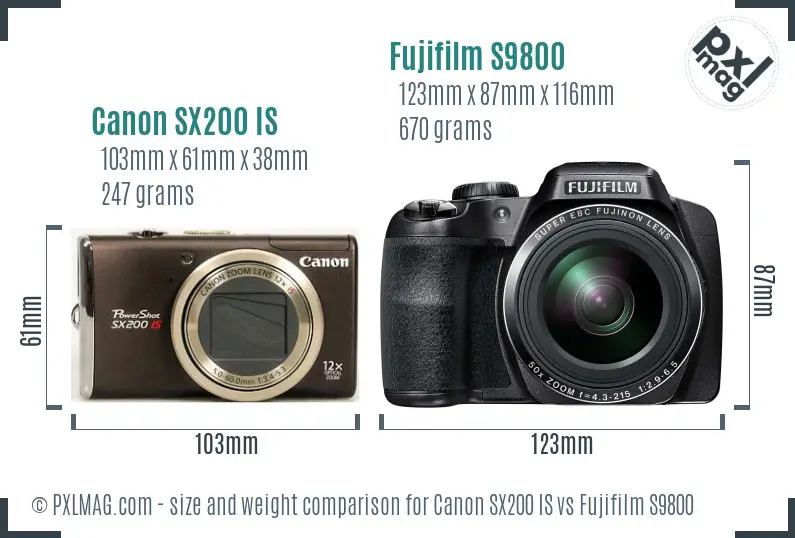 Canon SX200 IS vs Fujifilm S9800 size comparison