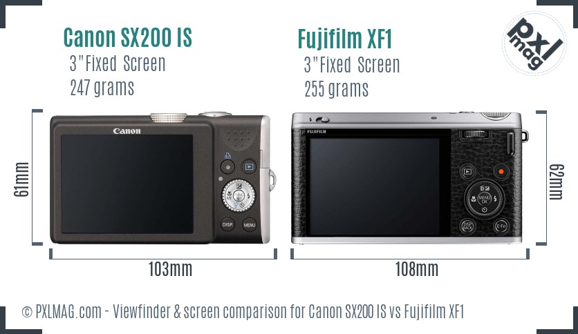 Canon SX200 IS vs Fujifilm XF1 Screen and Viewfinder comparison