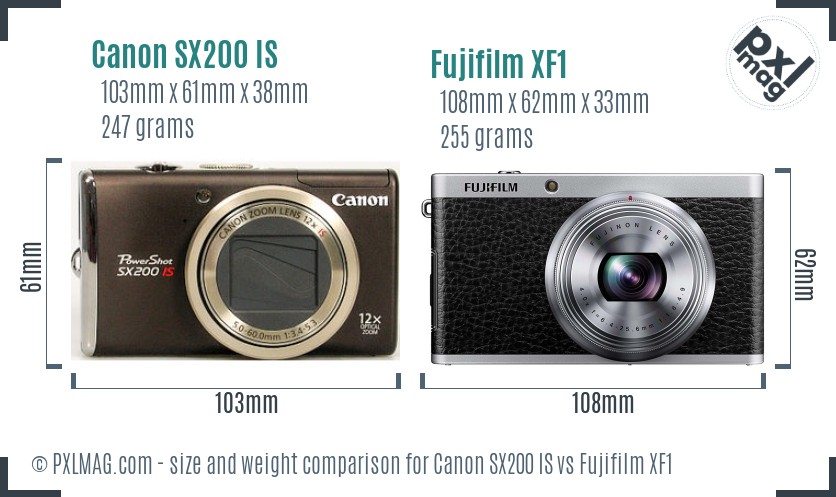Canon SX200 IS vs Fujifilm XF1 size comparison