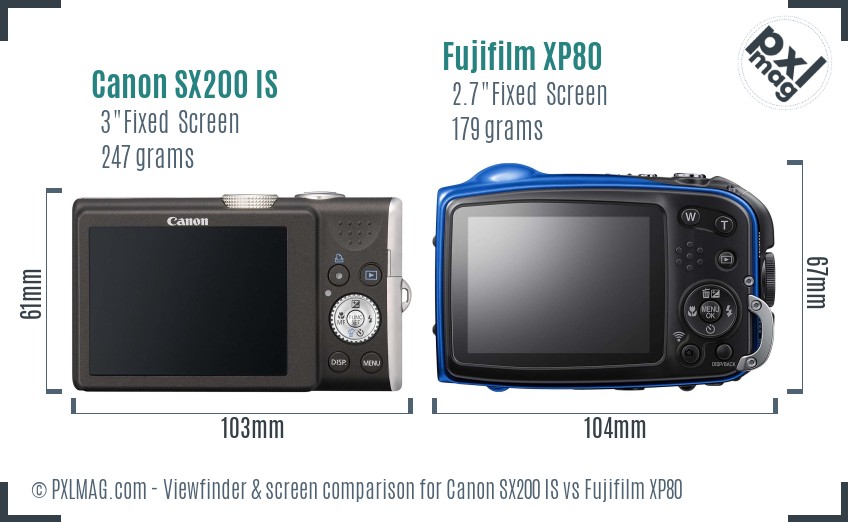 Canon SX200 IS vs Fujifilm XP80 Screen and Viewfinder comparison
