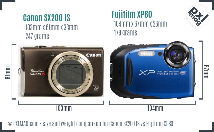 Canon SX200 IS vs Fujifilm XP80 size comparison