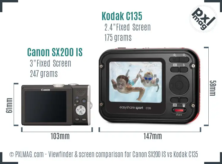 Canon SX200 IS vs Kodak C135 Screen and Viewfinder comparison Canon SX200 IS vs Kodak C135 Screen and Viewfinder comparison