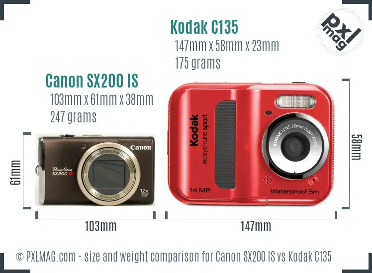 Canon SX200 IS vs Kodak C135 size comparison Canon SX200 IS vs Kodak C135 size comparison