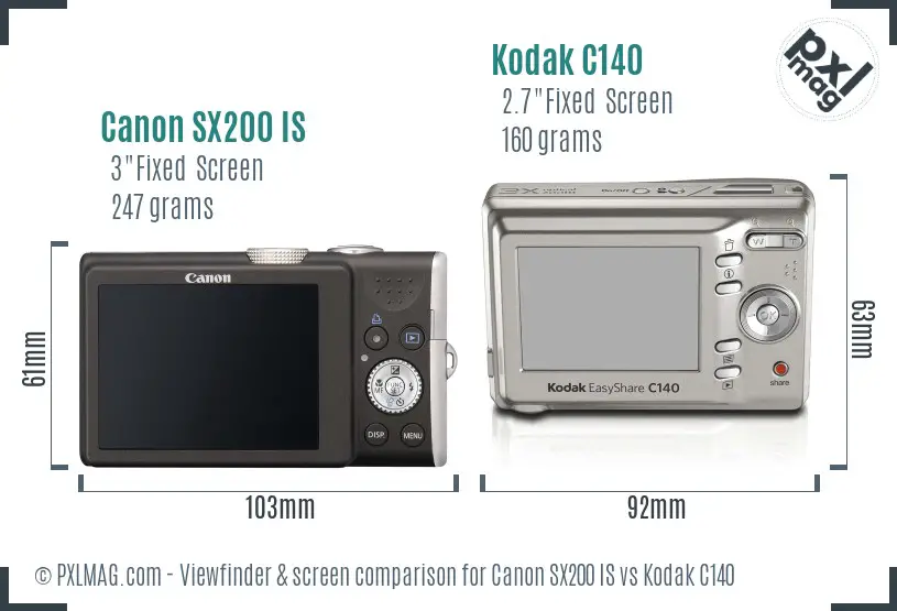 Canon SX200 IS vs Kodak C140 Screen and Viewfinder comparison