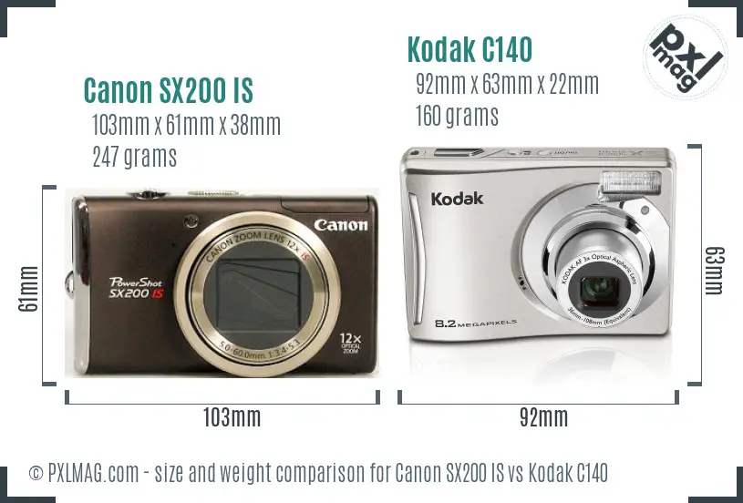 Canon SX200 IS vs Kodak C140 size comparison