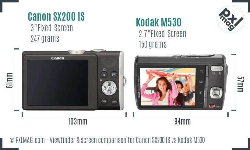 Canon SX200 IS vs Kodak M530 Screen and Viewfinder comparison