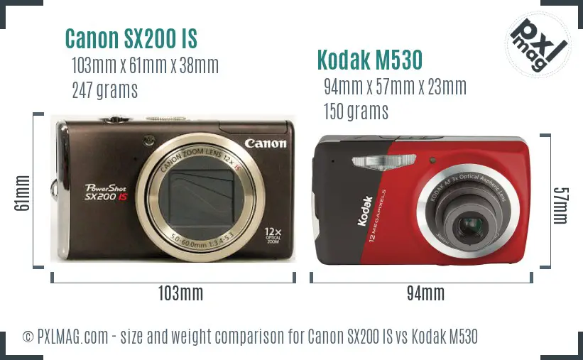 Canon SX200 IS vs Kodak M530 size comparison