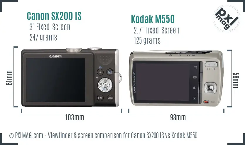 Canon SX200 IS vs Kodak M550 Screen and Viewfinder comparison Canon SX200 IS vs Kodak M550 Screen and Viewfinder comparison