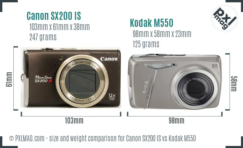 Canon SX200 IS vs Kodak M550 size comparison Canon SX200 IS vs Kodak M550 size comparison