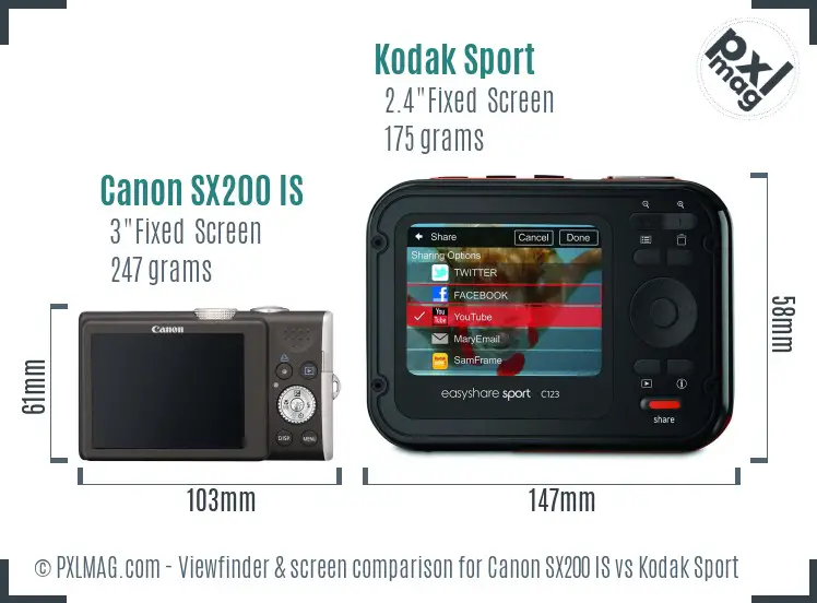 Canon SX200 IS vs Kodak Sport Screen and Viewfinder comparison Canon SX200 IS vs Kodak Sport Screen and Viewfinder comparison