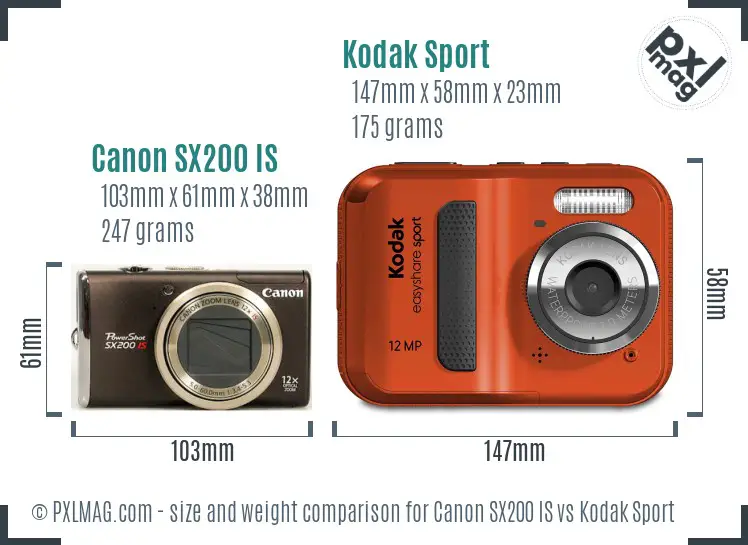 Canon SX200 IS vs Kodak Sport size comparison Canon SX200 IS vs Kodak Sport size comparison