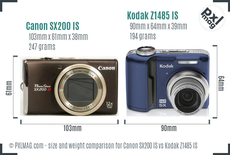 Canon SX200 IS vs Kodak Z1485 IS size comparison