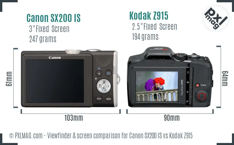 Canon SX200 IS vs Kodak Z915 Screen and Viewfinder comparison Canon SX200 IS vs Kodak Z915 Screen and Viewfinder comparison