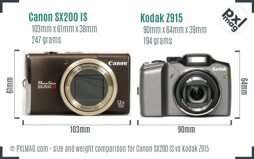Canon SX200 IS vs Kodak Z915 size comparison Canon SX200 IS vs Kodak Z915 size comparison