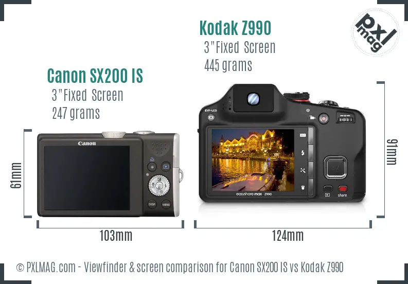 Canon SX200 IS vs Kodak Z990 Screen and Viewfinder comparison