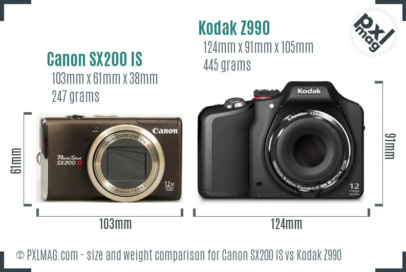 Canon SX200 IS vs Kodak Z990 size comparison