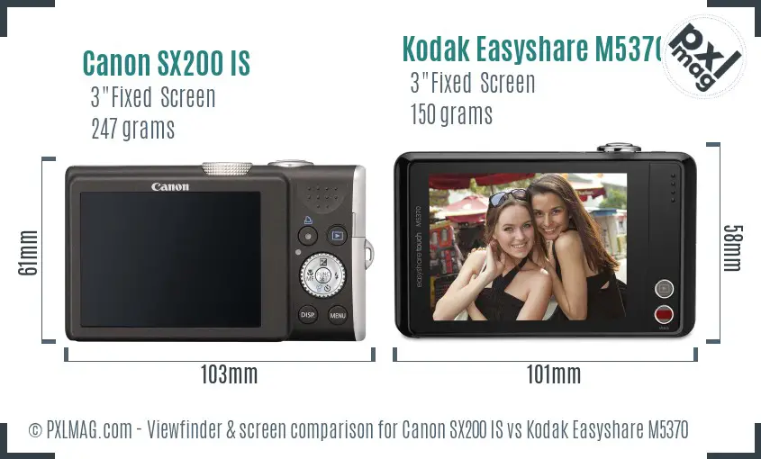 Canon SX200 IS vs Kodak Easyshare M5370 Screen and Viewfinder comparison