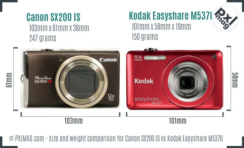 Canon SX200 IS vs Kodak Easyshare M5370 size comparison