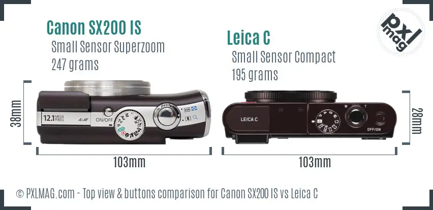 Canon SX200 IS vs Leica C top view buttons comparison