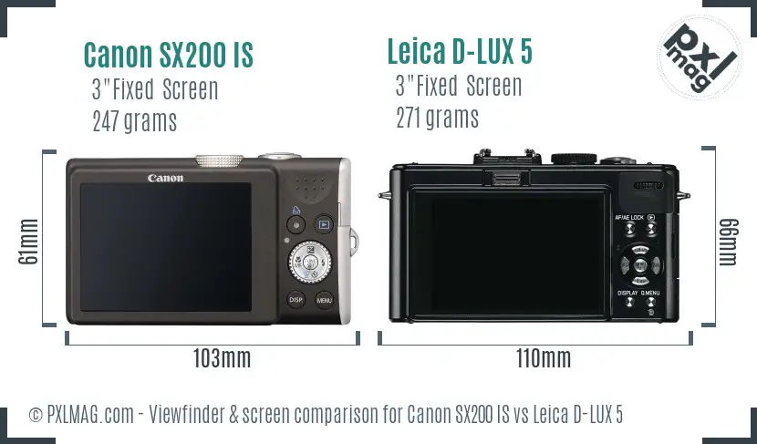 Canon SX200 IS vs Leica D-LUX 5 Screen and Viewfinder comparison
