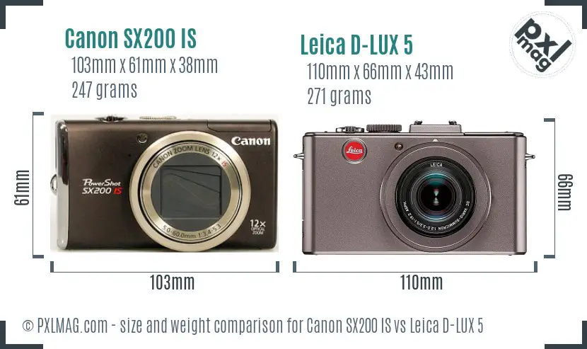 Canon SX200 IS vs Leica D-LUX 5 size comparison