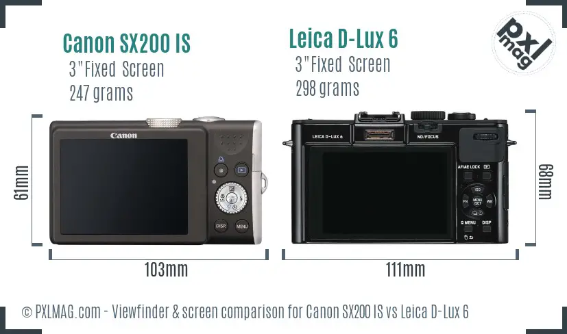 Canon SX200 IS vs Leica D-Lux 6 Screen and Viewfinder comparison