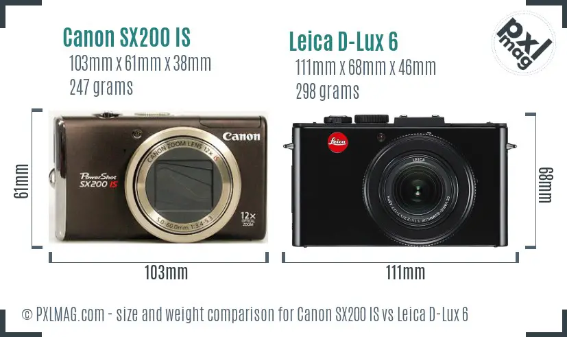 Canon SX200 IS vs Leica D-Lux 6 size comparison