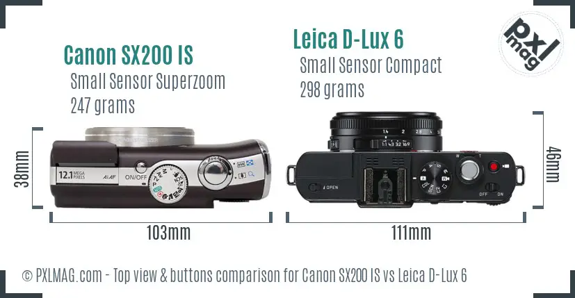 Canon SX200 IS vs Leica D-Lux 6 top view buttons comparison