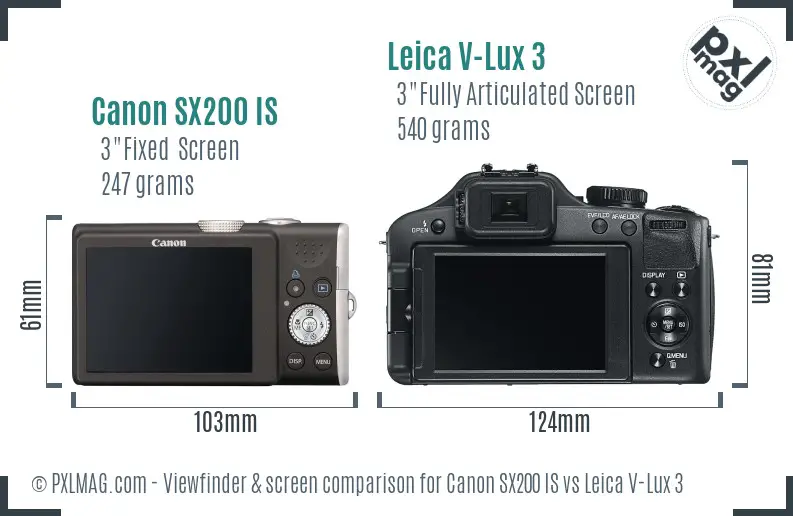 Canon SX200 IS vs Leica V-Lux 3 Screen and Viewfinder comparison Canon SX200 IS vs Leica V-Lux 3 Screen and Viewfinder comparison