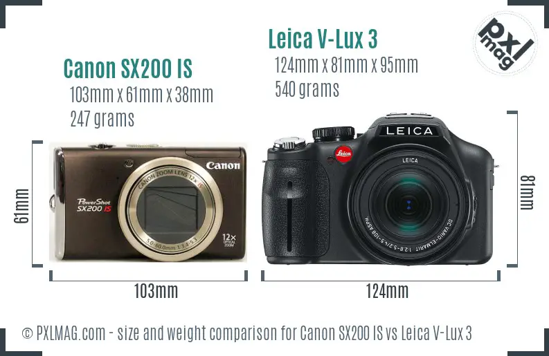 Canon SX200 IS vs Leica V-Lux 3 size comparison Canon SX200 IS vs Leica V-Lux 3 size comparison
