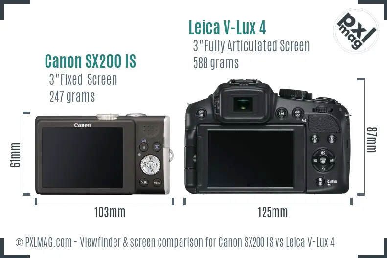 Canon SX200 IS vs Leica V-Lux 4 Screen and Viewfinder comparison
