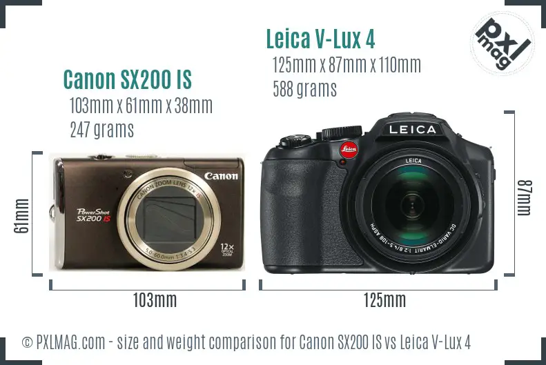 Canon SX200 IS vs Leica V-Lux 4 size comparison