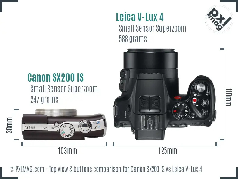 Canon SX200 IS vs Leica V-Lux 4 top view buttons comparison