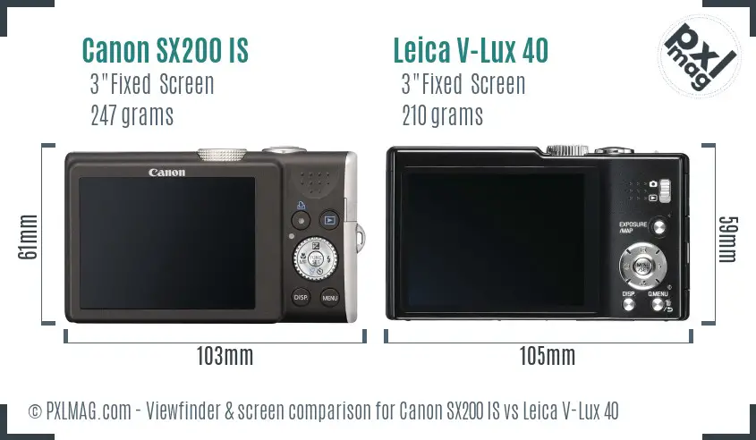 Canon SX200 IS vs Leica V-Lux 40 Screen and Viewfinder comparison