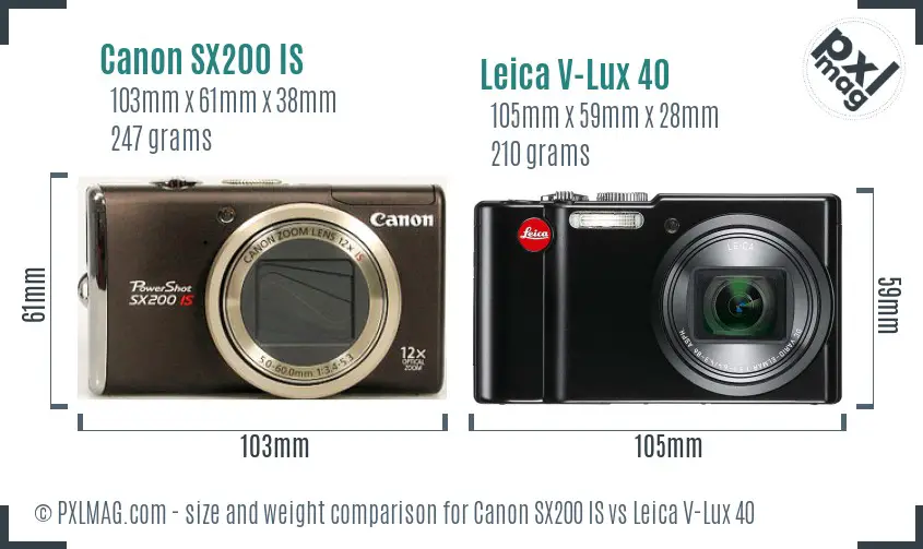 Canon SX200 IS vs Leica V-Lux 40 size comparison