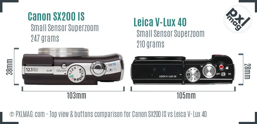 Canon SX200 IS vs Leica V-Lux 40 top view buttons comparison