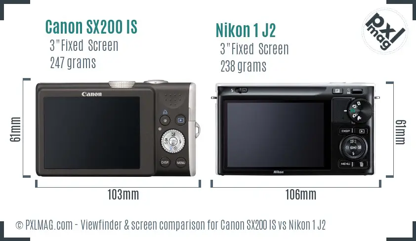 Canon SX200 IS vs Nikon 1 J2 Screen and Viewfinder comparison
