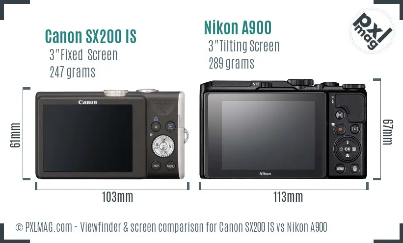 Canon SX200 IS vs Nikon A900 Screen and Viewfinder comparison