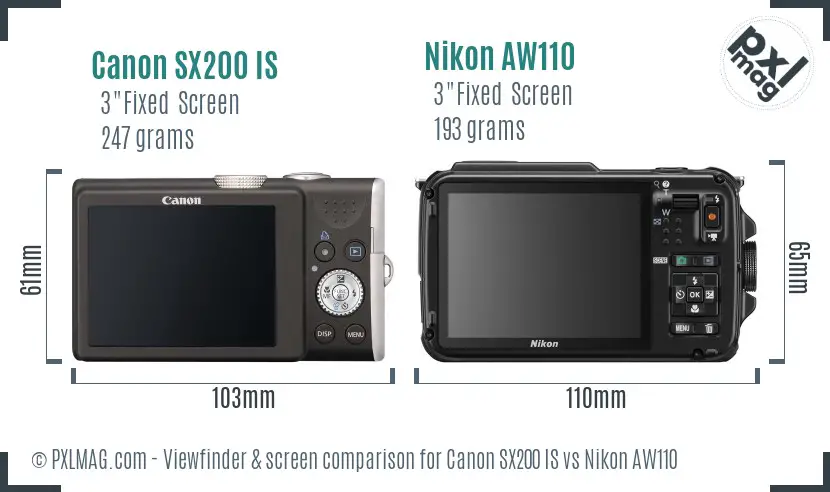Canon SX200 IS vs Nikon AW110 Screen and Viewfinder comparison