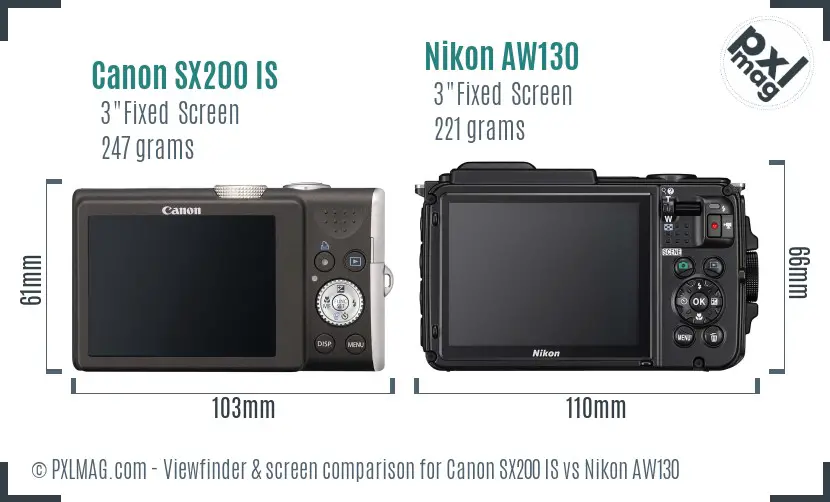 Canon SX200 IS vs Nikon AW130 Screen and Viewfinder comparison Canon SX200 IS vs Nikon AW130 Screen and Viewfinder comparison