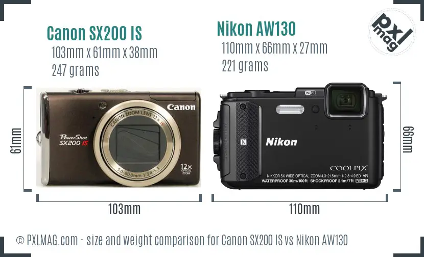 Canon SX200 IS vs Nikon AW130 size comparison Canon SX200 IS vs Nikon AW130 size comparison