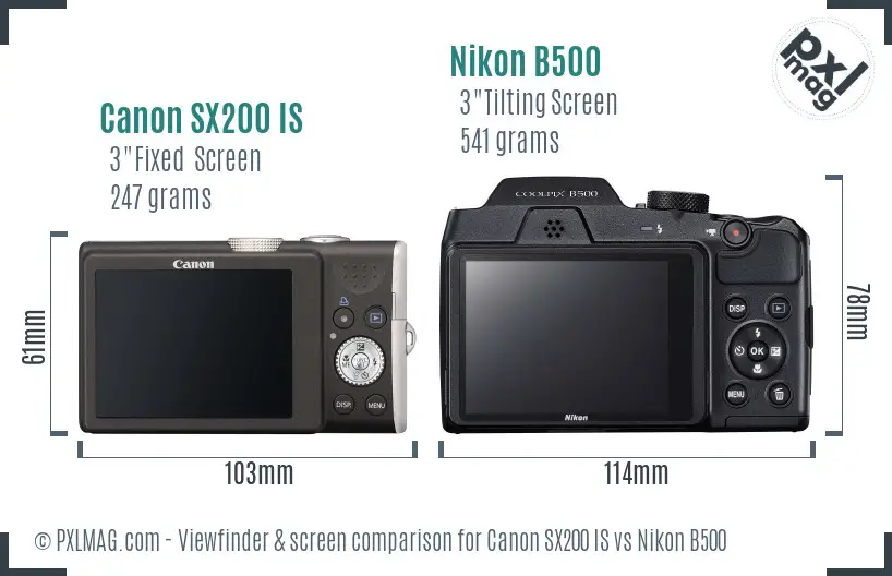 Canon SX200 IS vs Nikon B500 Screen and Viewfinder comparison