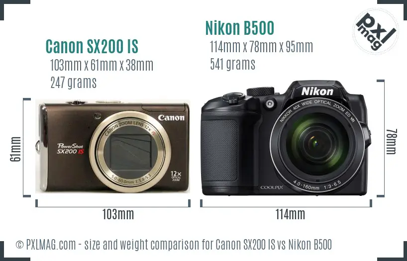 Canon SX200 IS vs Nikon B500 size comparison