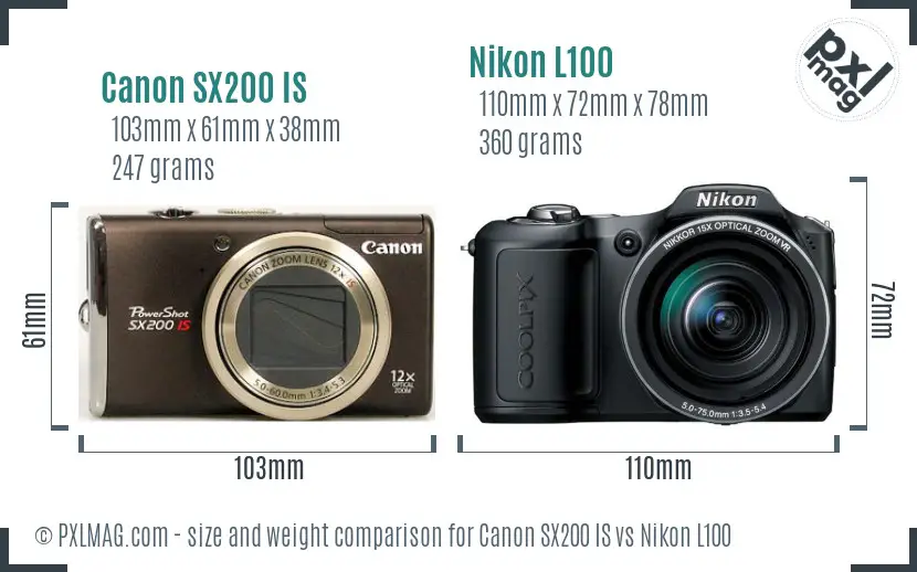 Canon SX200 IS vs Nikon L100 size comparison