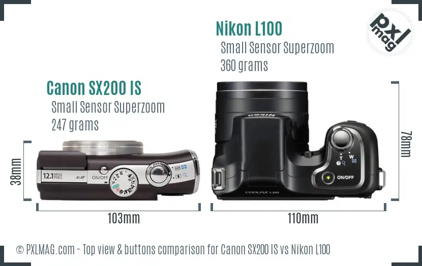 Canon SX200 IS vs Nikon L100 top view buttons comparison