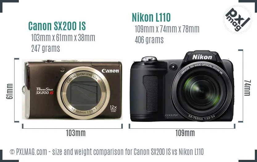 Canon SX200 IS vs Nikon L110 size comparison