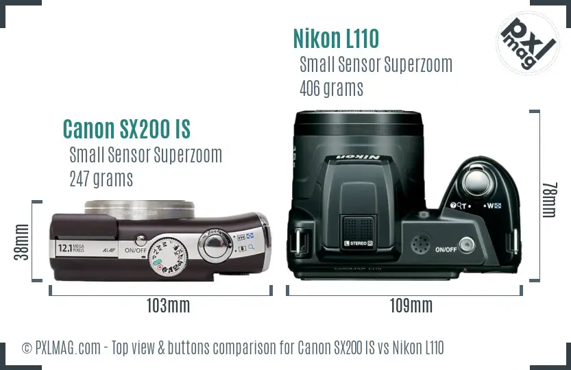 Canon SX200 IS vs Nikon L110 top view buttons comparison
