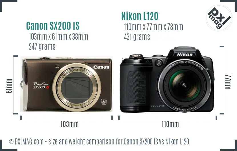 Canon SX200 IS vs Nikon L120 size comparison Canon SX200 IS vs Nikon L120 size comparison